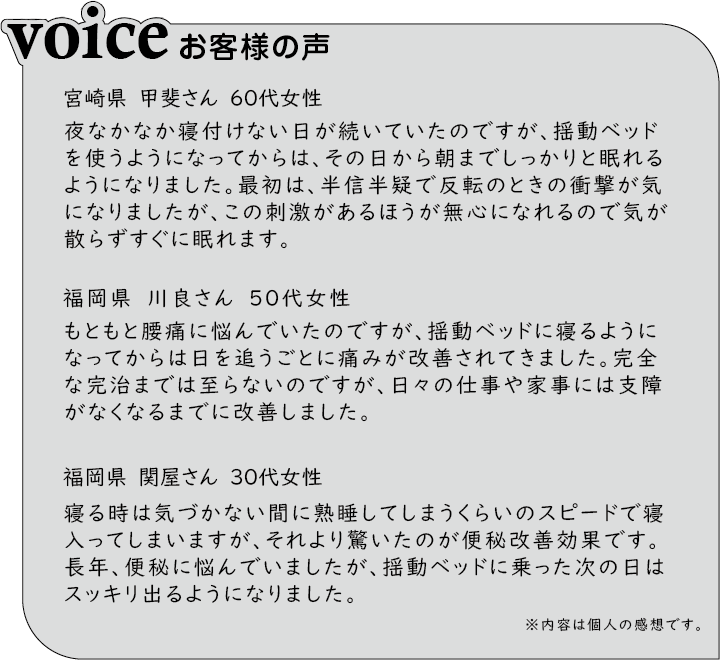 揺動ベッド 利用者の声