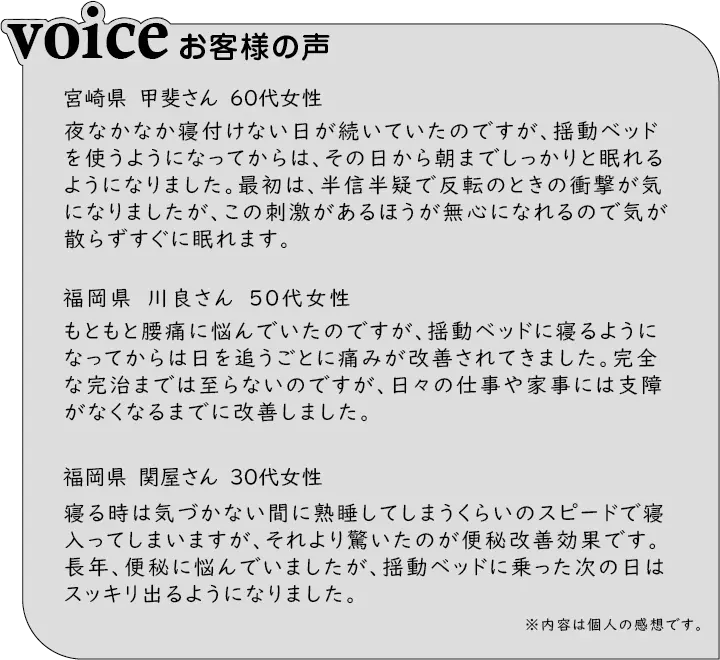 揺動ベッド 利用者の声